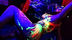 Crystal Knight's tantalizing blacklight show with body paint and hardcore action