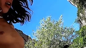 French lesbian couple Megane Lopez and Angel Emily in outdoor setting
