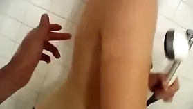 Asian teen Shinobu Kasagi indulges in solo play with hairy pussy in the shower