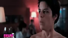 Amateur brunette Neve Campbell bares it all in the center of a room