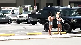 Busty blonde Missy Martinez and her girlfriend get a steamy car wash