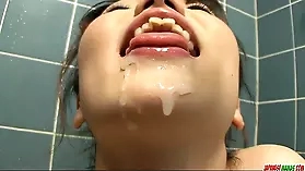 Asuka Ayanami's Asian bath pleasure with intense cock sucking and hardcore sex